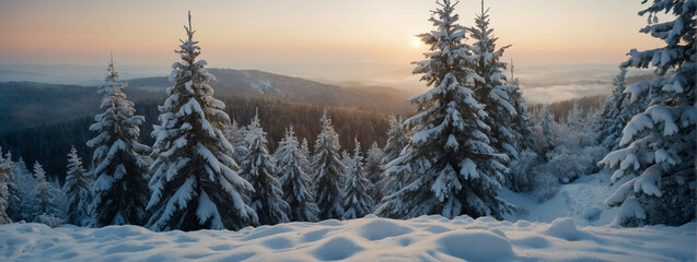 Canvas Print - Sun Shining Through Trees in Snow