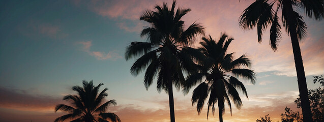 Poster - Palm Trees Silhouetted Against a Colorful Sunset