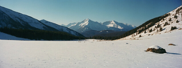 Poster - Snow Covered Field and Mountains in Winter