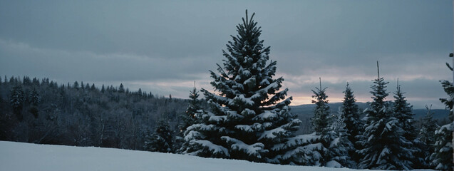 Sticker - Snow-Covered Christmas Tree Standing Tall During Winter Twilight