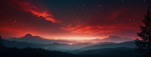 Canvas Print - Night Scene With Distant Mountain Range