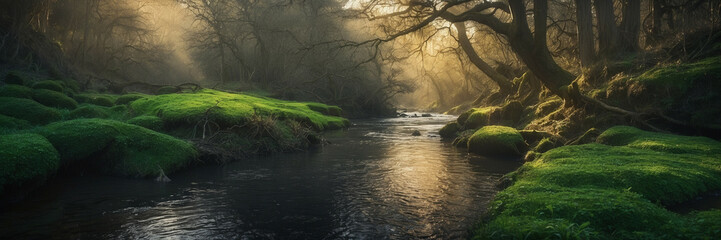 Canvas Print - Stream Flowing Through Lush Green Forest