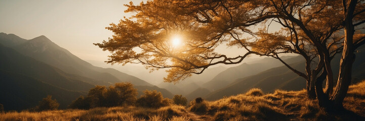 Wall Mural - Sun Shining Through Trees in the Mountains