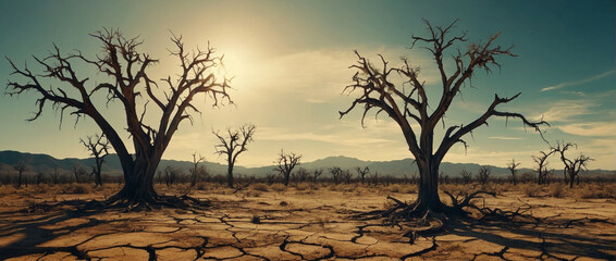 Wall Mural - Sun Shining Through Trees in Desert