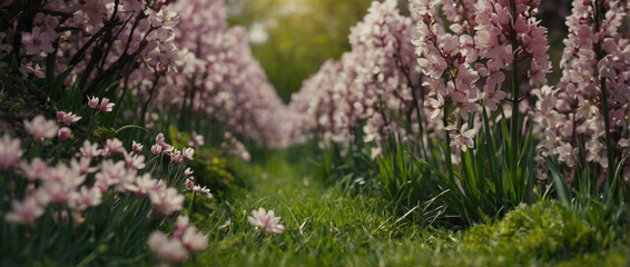 Canvas Print - Lush Field of Pink Flowers and Green Grass