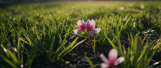 Poster - Small Pink Flower in Grass