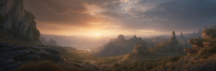 Poster - Mountain Landscape With Sunset