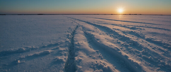 Canvas Print - Sun Setting Over Snowy Field