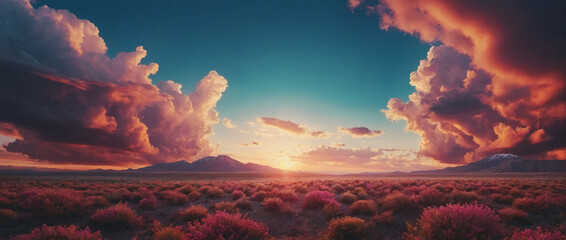 Wall Mural - Sun Sets Over the Mountains in the Desert