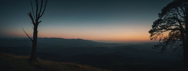 Poster - Sun Setting Over Mountains and Trees