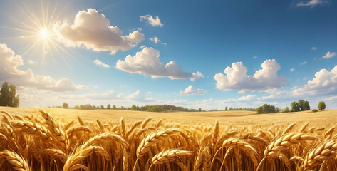 Wheat Field Under Blue Sky With Clouds