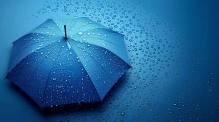 A blue umbrella with rain drops