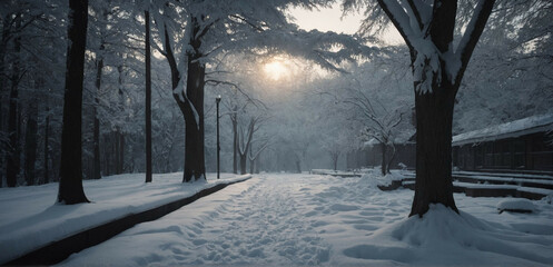 Canvas Print - Snowy Path in the Park