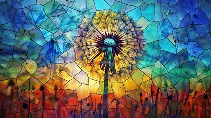 Poster - flowers stained glass window