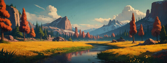 Wall Mural - Mountain Landscape With Stream