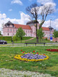 rosy Castle Pejacevic in Virovitica at spring under blue sky - Slavonia, Croatia