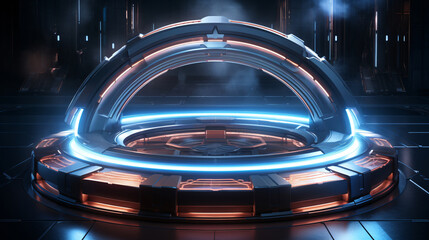 3D rendering of sci-fi stretch background with geometric tunnel and neon lines, 3d rendering concept illustration