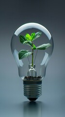 Playful and cute light bulb with a sprightly plant growing within illustrating the potential of combining traditional ideas with renewable energy concepts