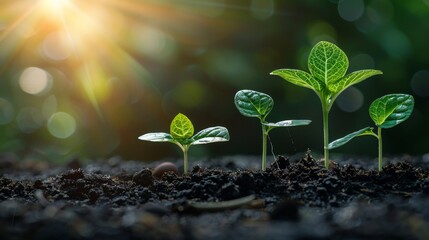 Wall Mural - A concept of seeding and growing plants in a garden using sunlight