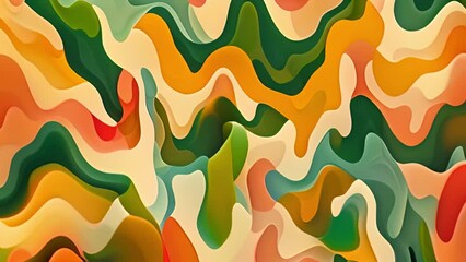 Wall Mural - Abstract earth tones liquid motion video background, colored layered forms, wave paper cut, multi-layered color fields, folding graphics, sculptural paper fluid with slow dissolving effect 4k video 