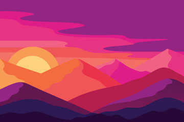 Vector of abstract backgrounds with copy space for text and bright vibrant gradient colors - landscape with mountains and hills - Horizontal banners and background for social media stories