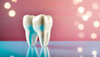 White tooth model on pink background. Dental care. Stomatology clinic, orthodontist's business.