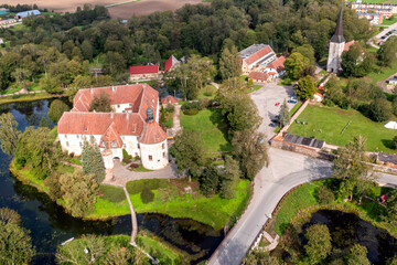 Wall Mural - Jaunpils castle was built in 1301. as Livonia Order fortress. Latvia, aerial drone view