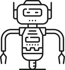 Poster - Robot or droid on wheel line and outline icon. Industry future machine humanoid droid outline symbol, virtual assistant or AI chatbot, robotic technology android with claws and wheel line vector icon