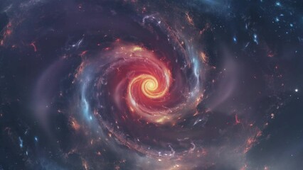 spiral galaxy in space with flashes. rotating nebula space animation, 4k