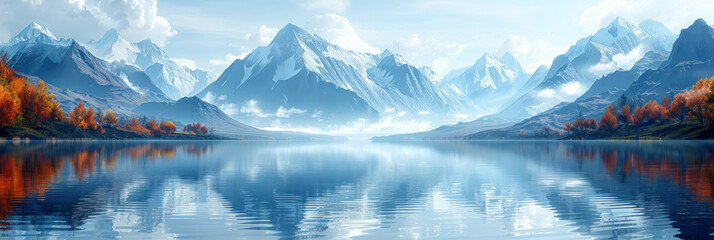 Wall Mural - landscpae of lake and mountain abstract background. generative ai.