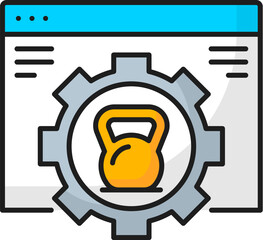 Aufkleber - Creating complex website, CMS content management system icon, vector outline pictogram. Internet marketing and CMS business web site creation icon for user panel or website button for media content