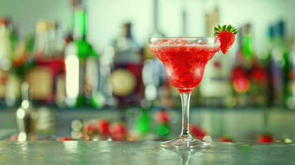 Red Daiquiri cocktail on bar counter