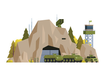 Wall Mural - Vector military base building and vehicle or infographic elements military base buildings for city illustration