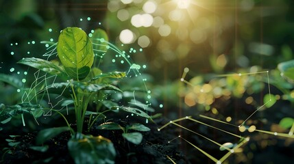 Sticker - Green sprouts grow from seed in the morning with sunlight.