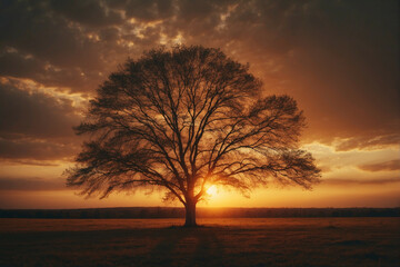 Wall Mural - A Tree Against a Dramatic Sunset Sky