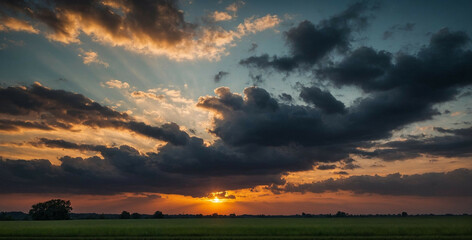 Wall Mural - Sun Setting Over Field of Grass