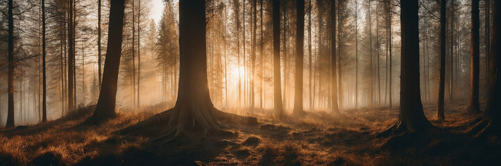 Wall Mural - Sun Shining Through Trees in Forest