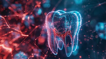 Digital image of toothache hologram on abstract medical background