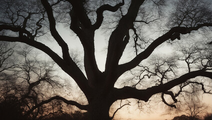 Wall Mural - Silhouetted Tree Branches at Dusk