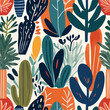 Сactaceous seamless pattern in green colors. Cacti and succulents print on white background for wrapping paper, textile etc. Flat plants from desert.