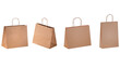 Kraft brown paper glossy shopping bags set mockup with paper handles