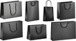 Set of black paper glossy shopping bags mockup with black handles
