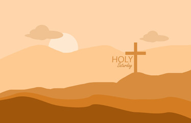 Wall Mural - Holy Saturday event banner. A cross over the hills and mountains at sunset to commemorate on March