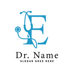 Letter E Stethoscope Logo. Alphabet E Doctor Business Icon