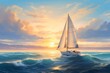 A sailboat in the ocean with the sun shining on the water
