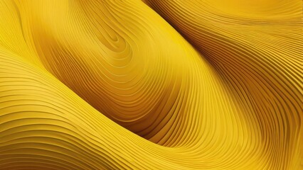 Wall Mural - Elegant abstract 3D wavy-striped pattern on a yellow background, flowing stripes seamlessly transitioning from elevations to depressions, giving a sense of movement and depth, striped texture