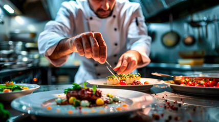 chef preparing food for a meal at restaurant kitchen