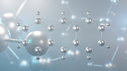 Sticker - anthracene molecular structure, 3d model molecule, polycyclic aromatic hydrocarbon, structural chemical formula view from a microscope