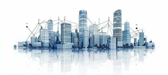 Wall Mural - Abstract modern cityscape with wireless network and connection technology concept