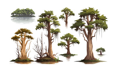 marsh trees set isolated vector style with transparent background illustration